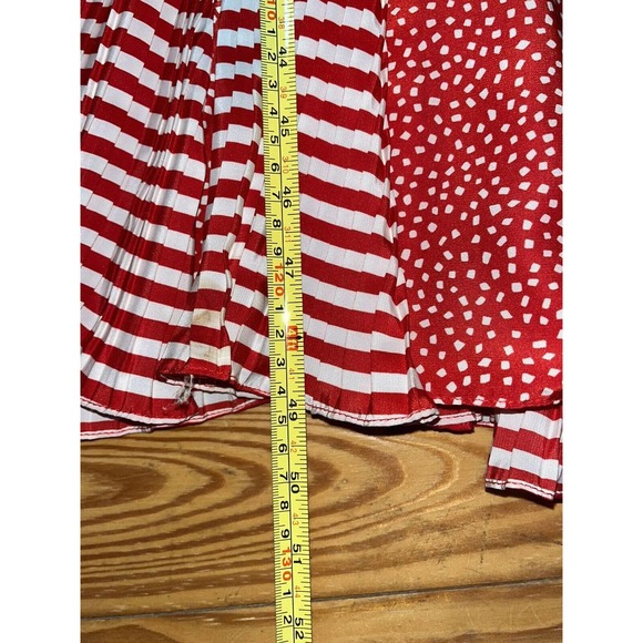 Vintage Assorti For Susan Freis Red/White Dress Pleated Flowy Ruffle 80s‎ S/M - Picture 12 of 16